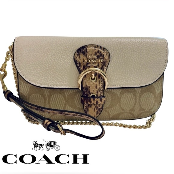 Coach Kleo Signature Canvas &amp; Leather Crossbody Bag with Snakeskin Buckle Accent